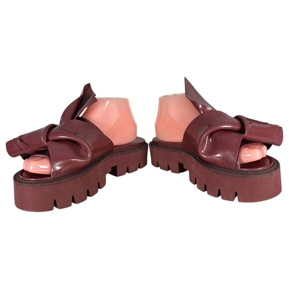 No. 21 Kartell Burgundy Maroon Knot Bow Platform Sandals Size EU 38 US 7.5 - Picture 10 of 10